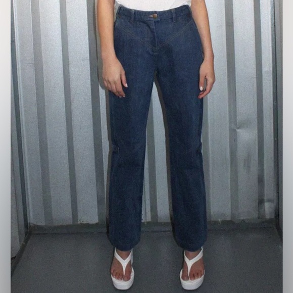 tt studios NTK Rodeo Blue Cotton Heavy Denim High Waisted Straight Leg Jeans 24 - Picture 1 of 10